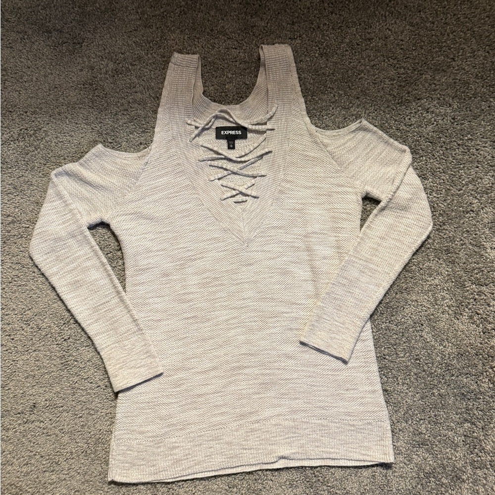 Express Light Gray Cold Shoulder Top